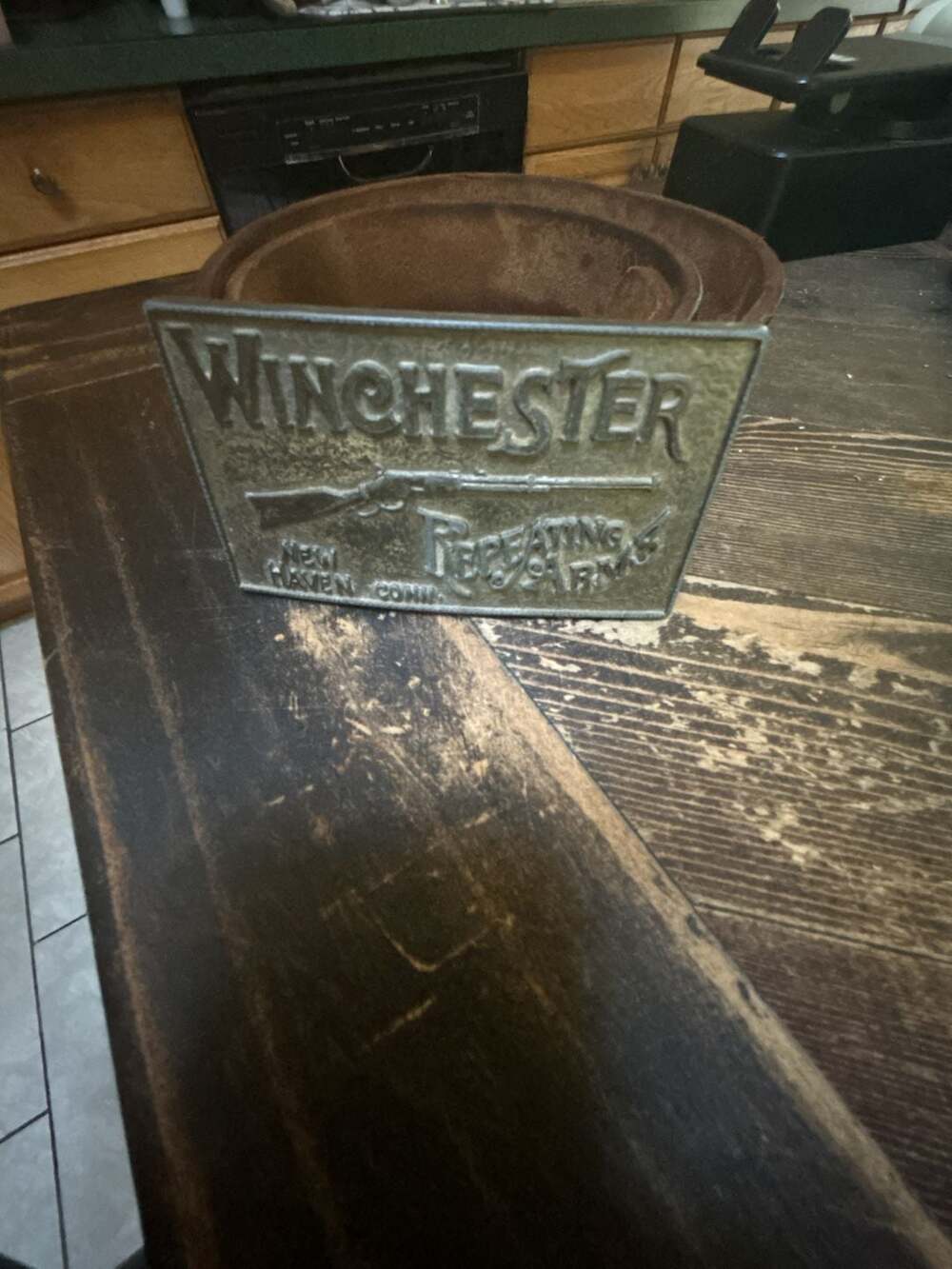 Vintage Winchester Repeating Arms New Haven Conn Metal Belt Buckle with Belt